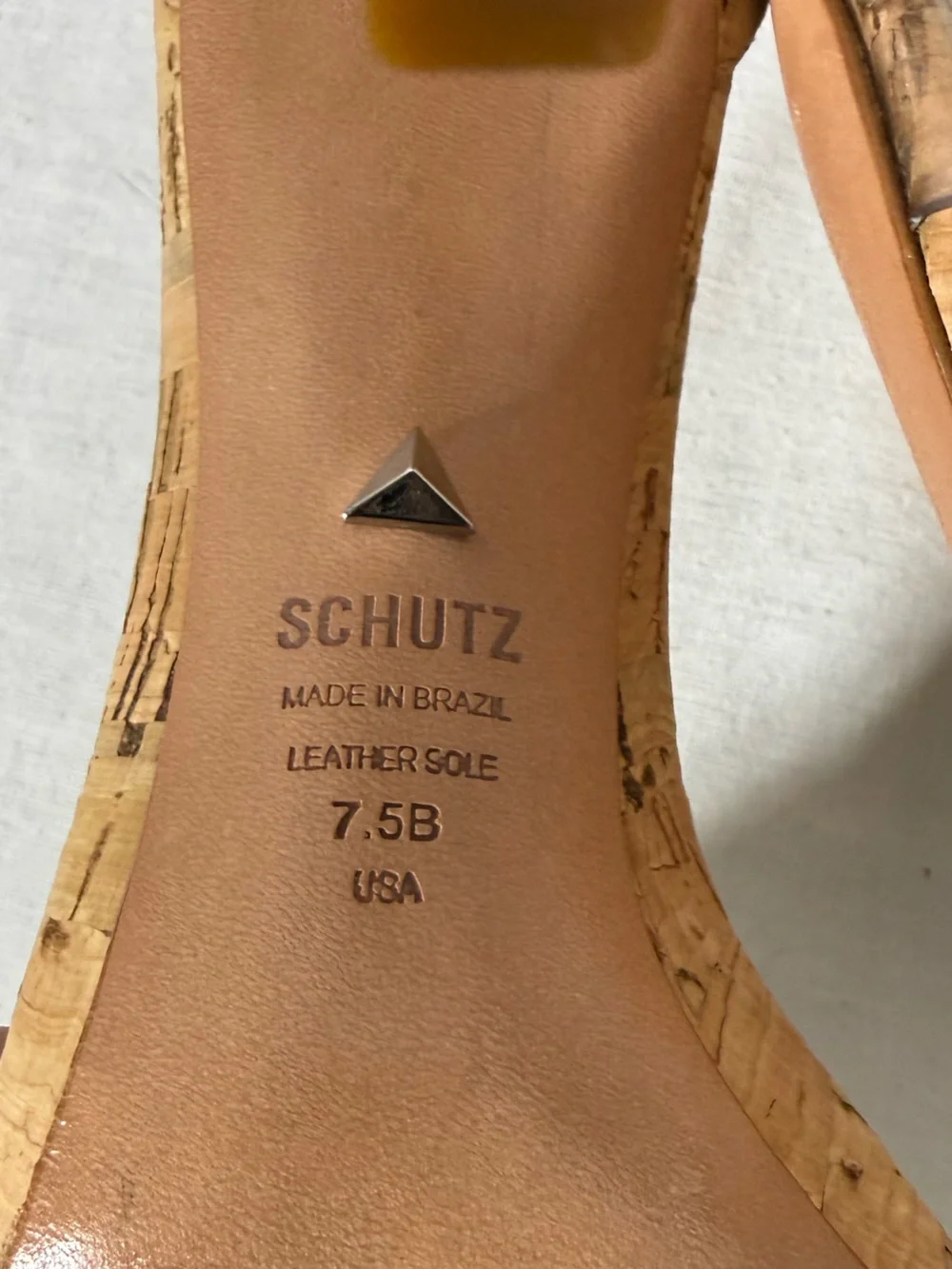 Schutz Tan Cork Ankle-Tie Stiletto Sandals with Clear Strap Size 7.5